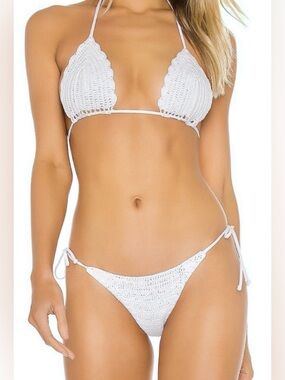 Frankie’s Bikinis Cream Crochet Triangle Bikini Set Size M